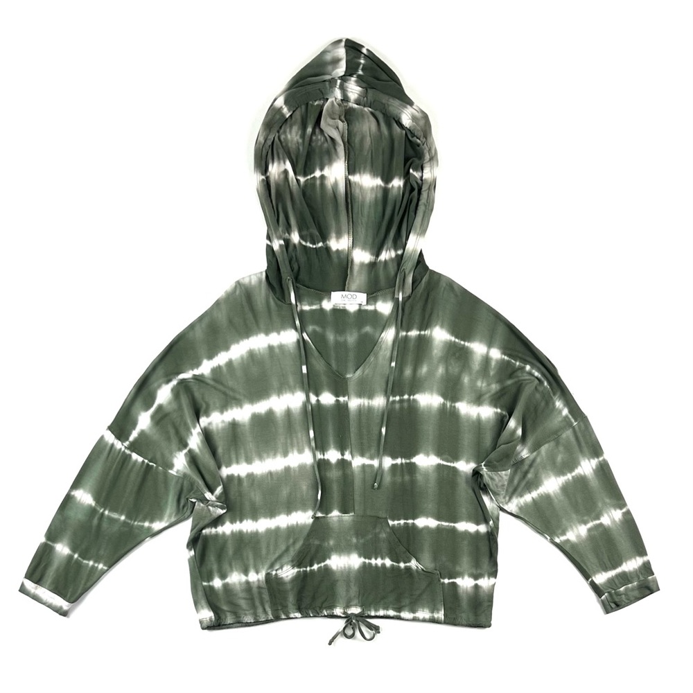MOD Boutique Green Tie Dye Cinched Waist Hooded Top